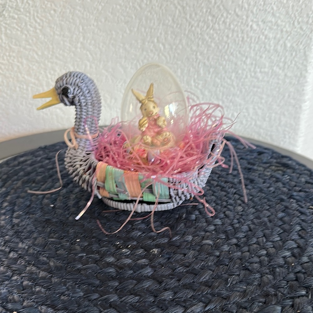 Easter Bunny in Egg on Woven Swan Basket